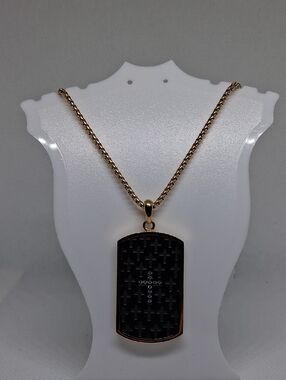 Gold-Tone Chain Necklace with Black Cross Pendant